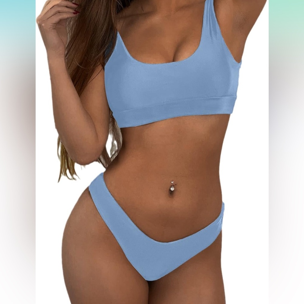 ZAFUL Women's Two Piece Bikini Push Up Halter Swimsuit Solid Color Bathing Suits